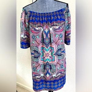 Evereve Allison Joy BOHO Off-Shoulder Shift Dress EUC